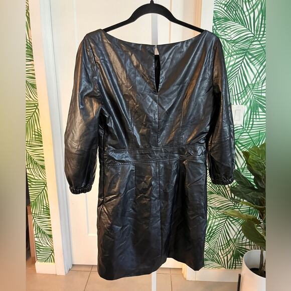 NEW Ba&sh Black Faux Leather Puff Sleeve Dress Medium - Picture 6 of 10